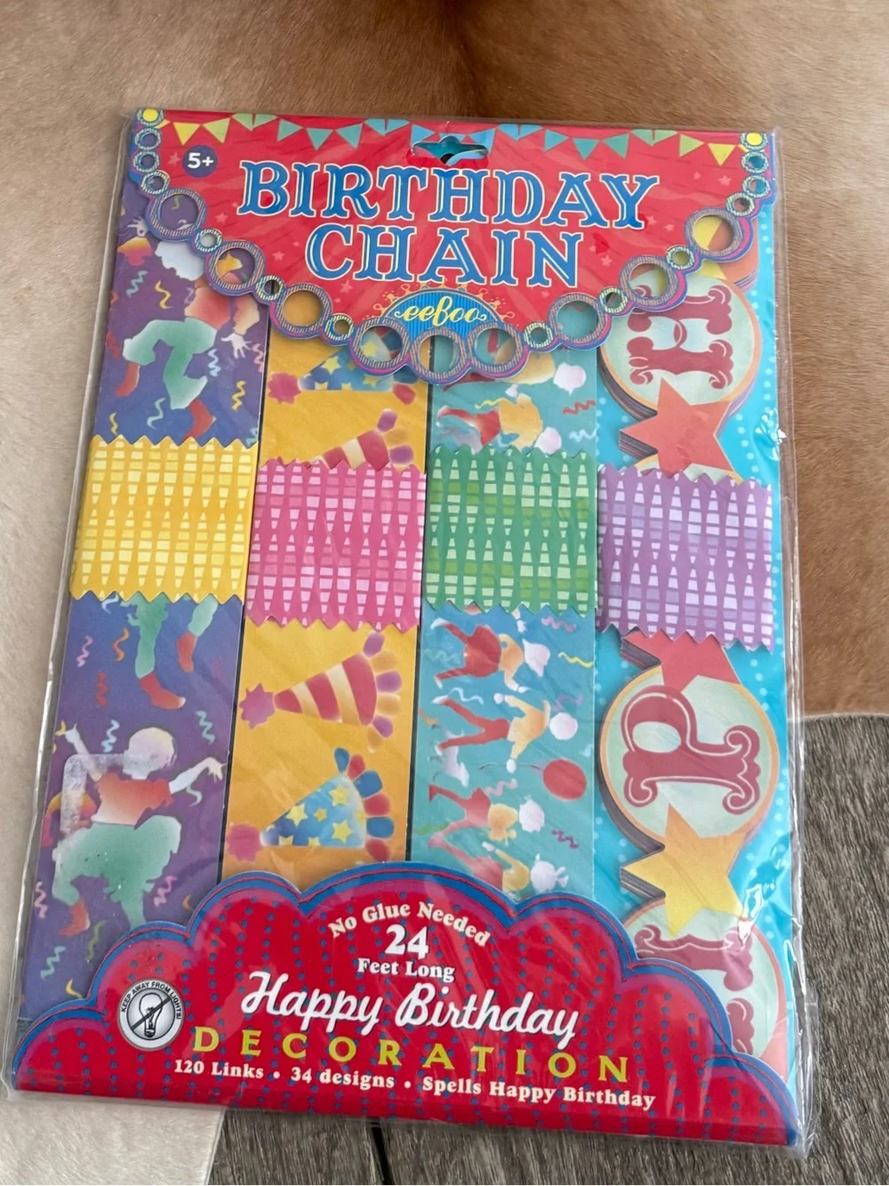 Brand NWT Birthday Chain Party Garland — Multicolor 24 Feet Long 34 Designs